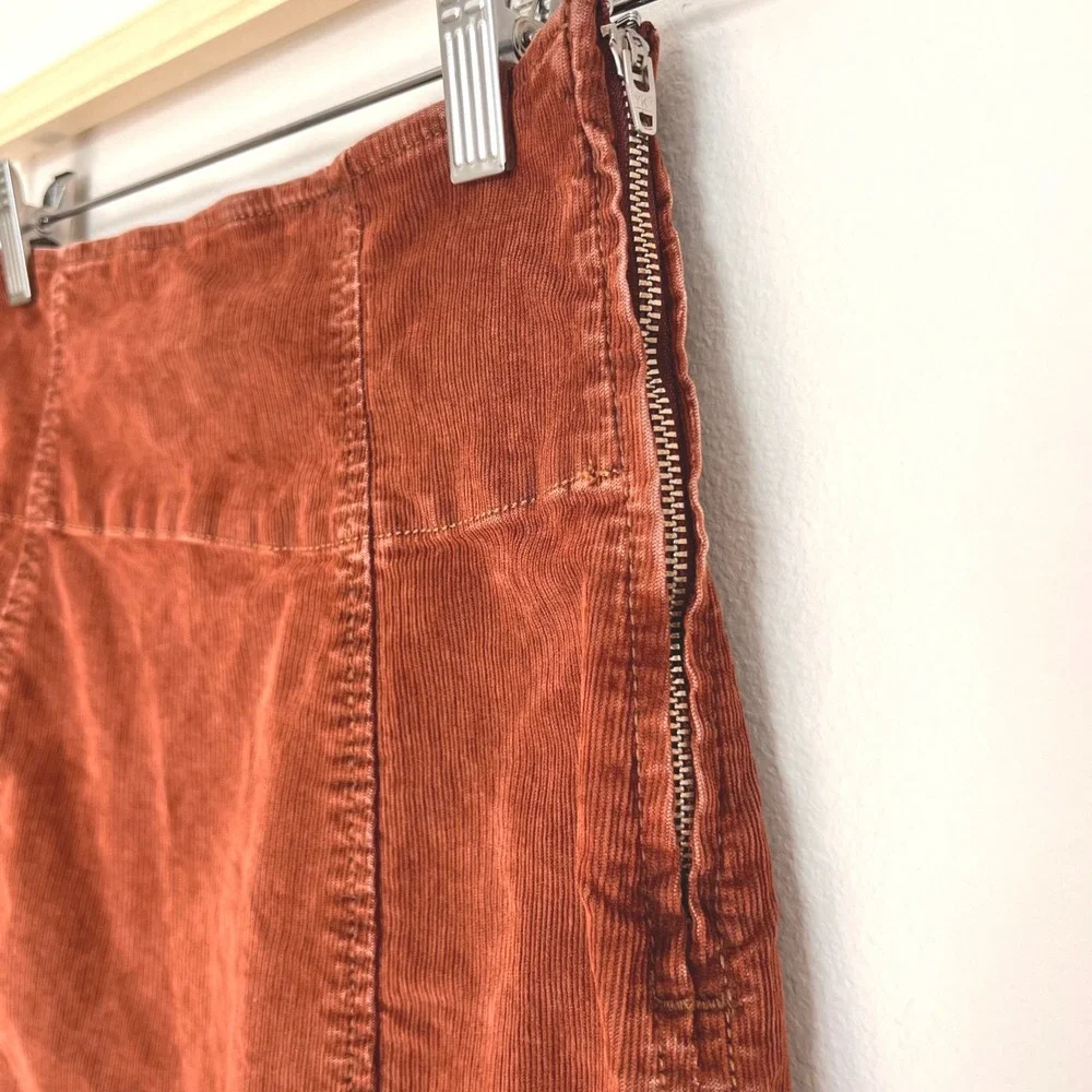 Free People Corduroy Mini Skirt Rust Burnt Orange High‎ Waisted Size 4 Boho Slit